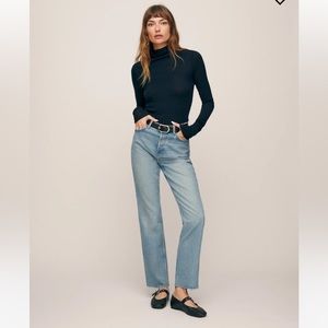 Reformation Cynthia Jean 25 raw hem in Tahoe color